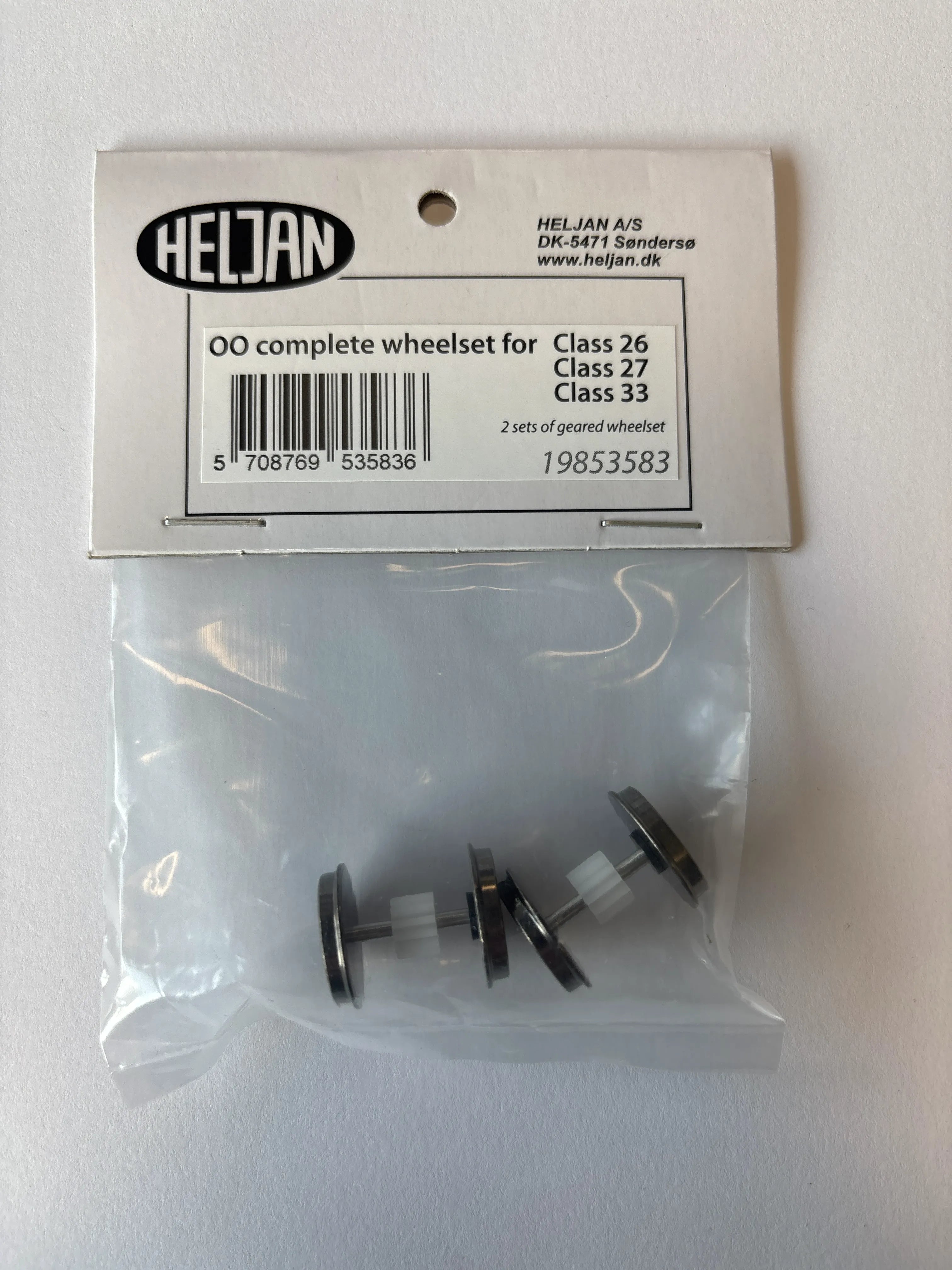 Complete wheelset with gear for OO gauge cl. 26, 27 & 33(Pack of 2)