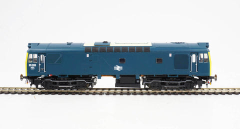 Class 25/3 BR rail blue 25252 (LMR) with full yellow ends (single, central double arrows) and headcode panel still in place