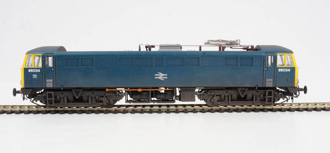 Class 86 BR rail blue 86034 with double arrow logo, fye - weathered